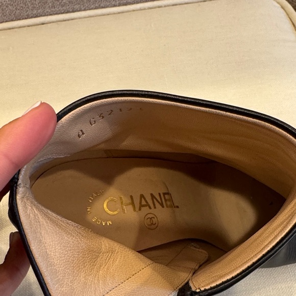 CHANEL Black Leather Heeled Boots with Gold Accents - Picture 6 of 7